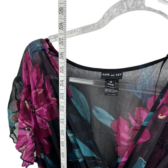 Anthropologie Kate & Lily 12 Ruffled Babydoll Floral Black Chiffon Smocked Dress - Picture 13 of 16